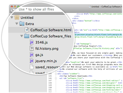 The integrated Project Manager and file browser make managing your website a snap