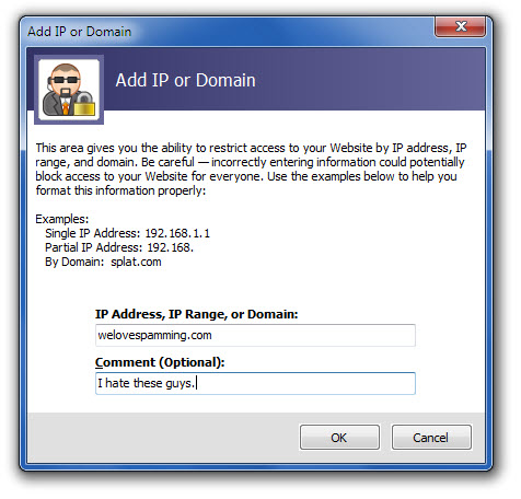 Add IP or Domain window