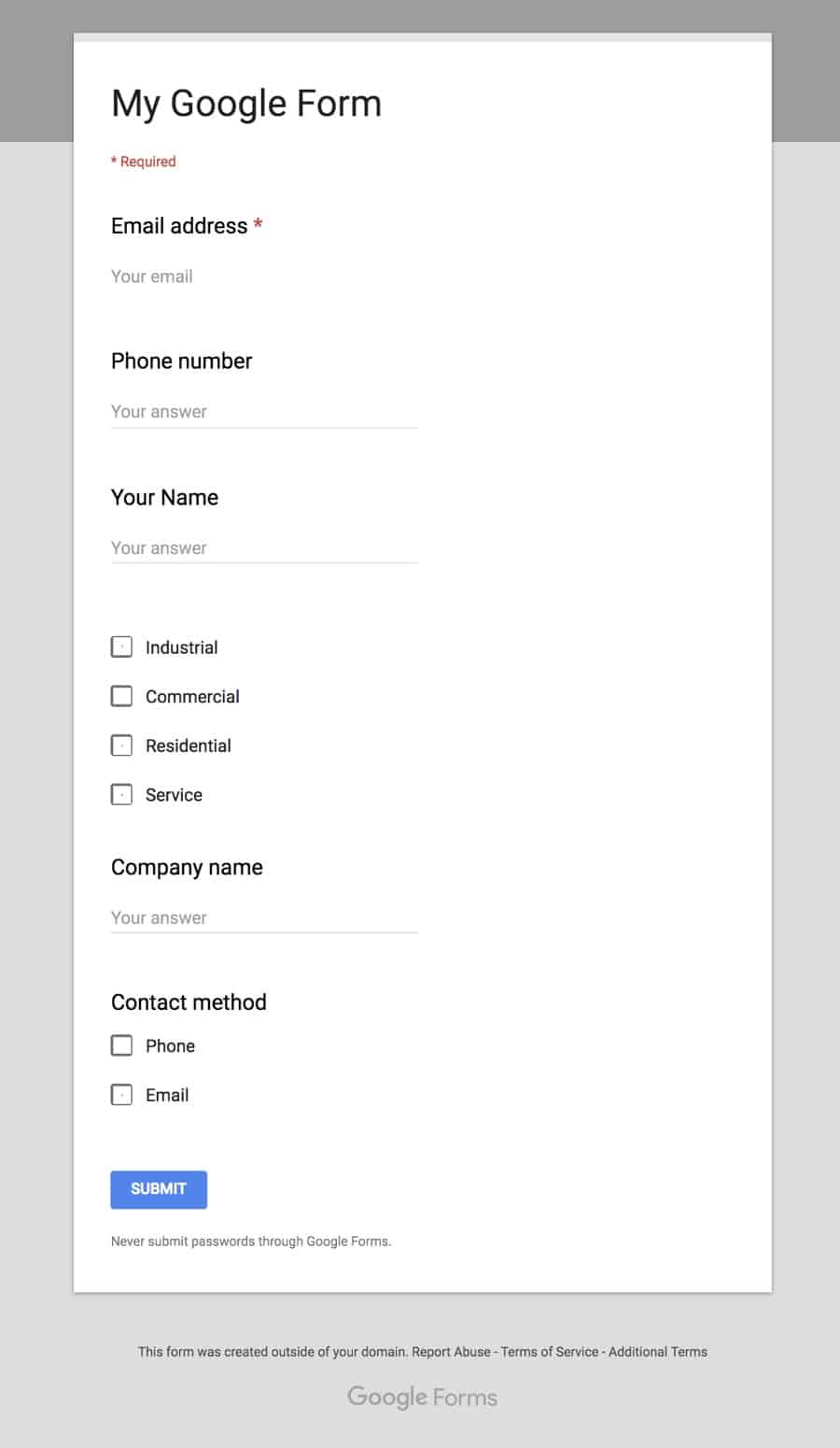 Default Google Form